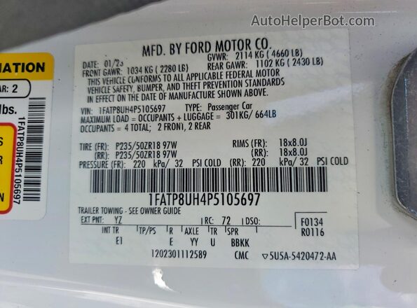 1FATP8UH4P5105697 2023 FORD MUSTANG Белый Вид подкапотного пространства