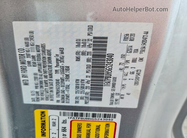 1FATP8UH5G5243040 2016 FORD MUSTANG Silver Widok komory silnika