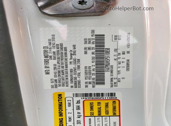 1FATP8UH5P5110858 2023 FORD MUSTANG Белый Вид наклейки с VIN-кодом