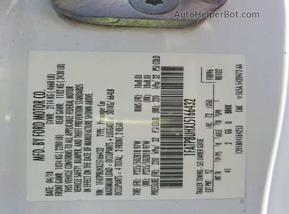1FATP8UHXJ5166432 2018 FORD MUSTANG Белый Вид подкапотного пространства