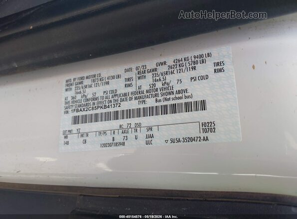 1FBAX2C85PKB41372 2023 FORD TRANSIT-350 White Vista del compartimento del motor