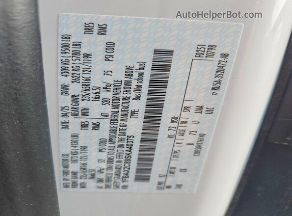 1FBAX2C89SKA40375 2025 FORD TRANSIT White Widok naklejki z numerem VIN