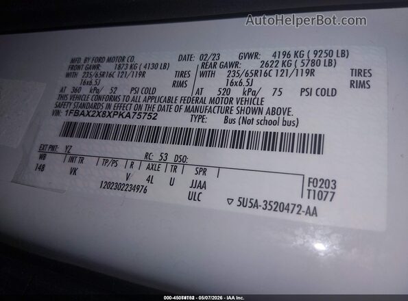 1FBAX2X8XPKA75752 2023 FORD TRANSIT-350 White ძრავის განყოფილების ხედი
