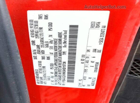 1FBAX2XM9GKB15736 2016 FORD PASSENGER Red Widok naklejki z numerem VIN