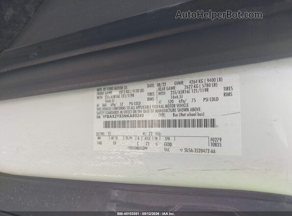 1FBAX2Y83NKA80240 2022 FORD TRANSIT-350 Белый Вид подкапотного пространства