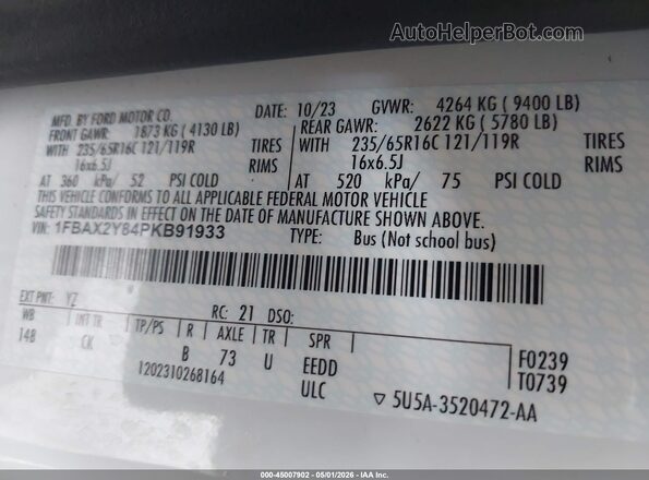 1FBAX2Y84PKB91933 2023 FORD PASSENGER Белый Вид подкапотного пространства