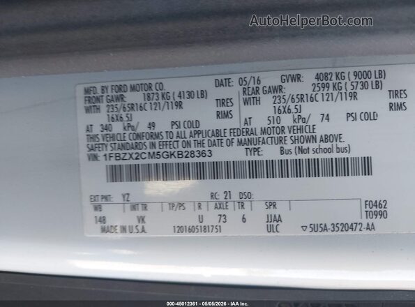 1FBZX2CM5GKB28363 2016 FORD TRANSIT-350 White Widok komory silnika