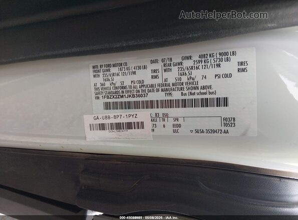 1FBZX2ZM1JKB36037 2018 FORD TRANSIT-350 Белый Вид подкапотного пространства