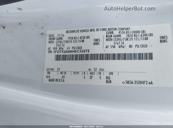 1FD7X2A68HEC33272 2017 FORD F-250 Белый Вид подкапотного пространства