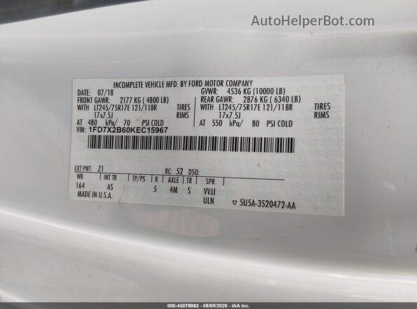 1FD7X2B60KEC15967 2019 FORD F-250 White Vista del compartimento del motor