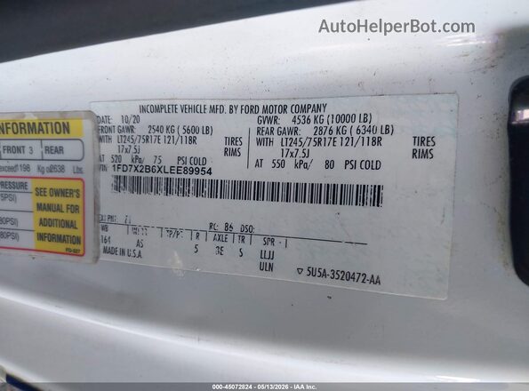 1FD7X2B6XLEE89954 2020 FORD F-250 Белый Вид подкапотного пространства