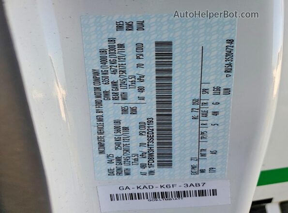1FD8W3HT3SED21193 2025 FORD F350 White Vista de la etiqueta del VIN