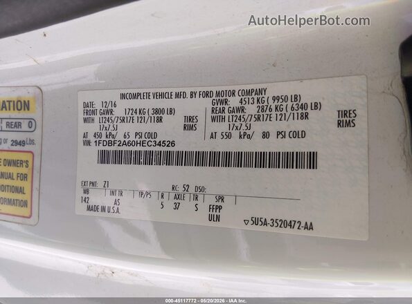 1FDBF2A60HEC34526 2017 FORD F-250 White Widok komory silnika