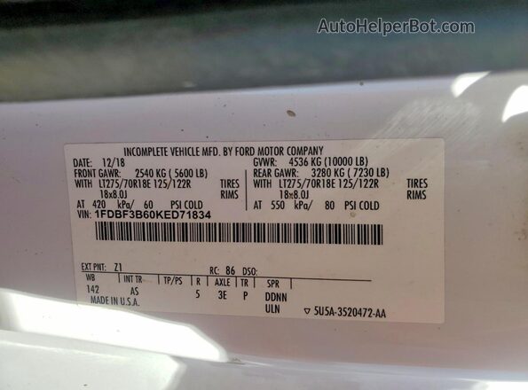 1FDBF3B60KED71834 2019 FORD F350 Белый Вид подкапотного пространства