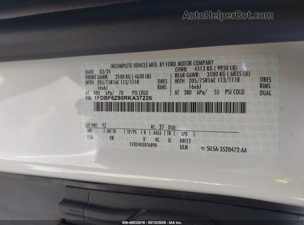 1FDBF6Z80RKA37226 2024 FORD TRANSIT-350 White ძრავის განყოფილების ხედი