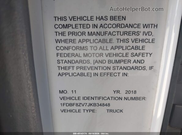 1FDBF8ZV7JKB34848 2018 FORD TRANSIT-350 White Widok komory silnika