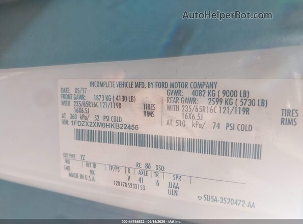 1FDZX2XM0HKB22456 2017 FORD TRANSIT-350 Белый Вид подкапотного пространства