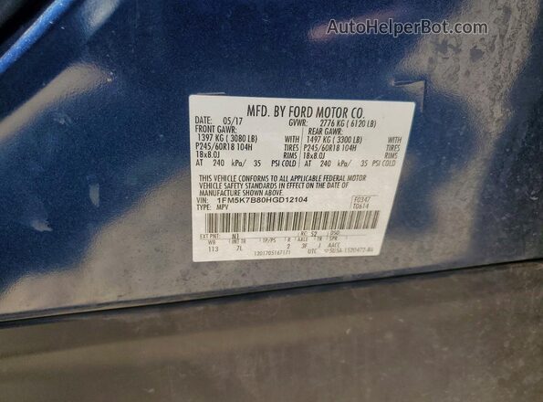1FM5K7B80HGD12104 2017 FORD EXPLORER Blue Вид наклейки з VIN-кодом