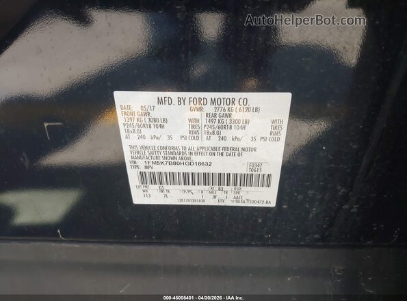 1FM5K7B80HGD18632 2017 FORD EXPLORER Черный Вид подкапотного пространства