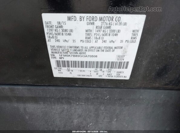 1FM5K7B89GGA70508 2016 FORD EXPLORER Black ძრავის განყოფილების ხედი