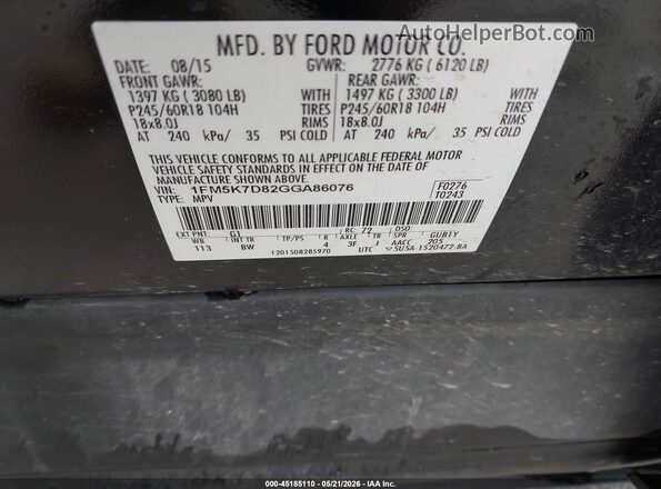 1FM5K7D82GGA86076 2016 FORD EXPLORER Black Widok komory silnika