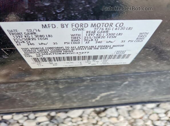 1FM5K7D84GGC31277 2016 FORD EXPLORER Черный Вид наклейки с VIN-кодом