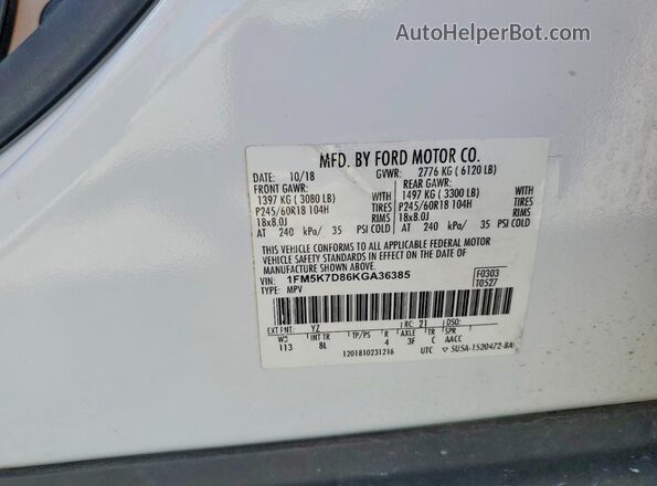 1FM5K7D86KGA36385 2019 FORD EXPLORER Белый Вид наклейки с VIN-кодом