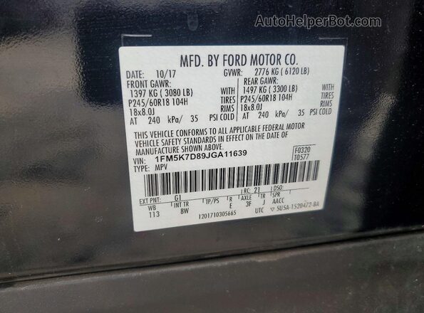 1FM5K7D89JGA11639 2018 FORD FORD EXPLORER Black Widok naklejki z numerem VIN