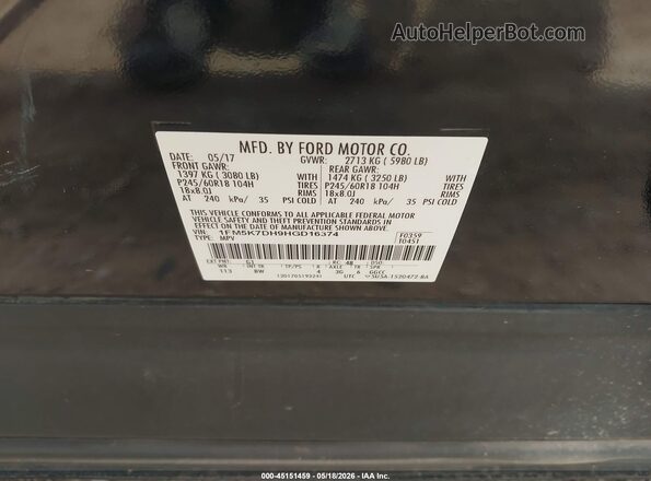 1FM5K7DH9HGD16374 2017 FORD EXPLORER Черный Вид подкапотного пространства