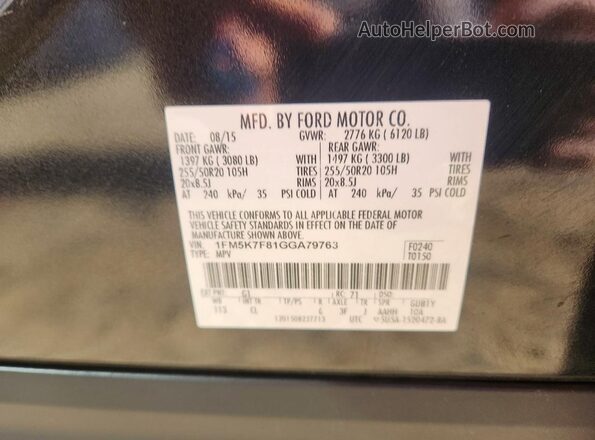 1FM5K7F81GGA79763 2016 FORD EXPLORER Черный Вид наклейки с VIN-кодом