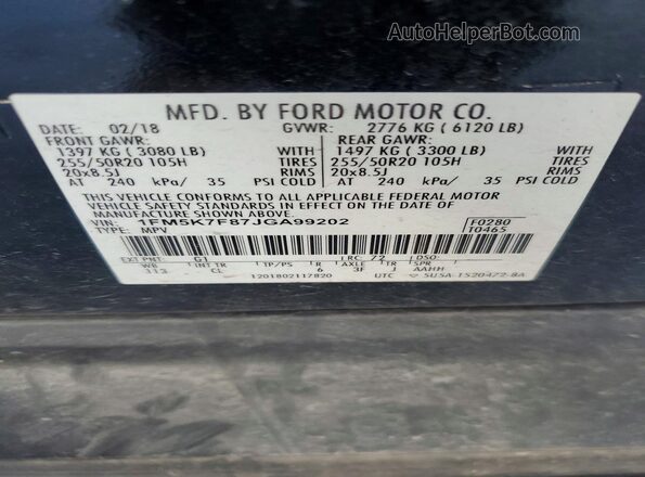 1FM5K7F87JGA99202 2018 FORD EXPLORER Black Панорамний вид салону 360°