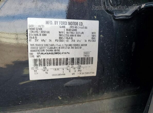 1FM5K8AB2MGC01616 2021 FORD EXPLORER Black Вид наклейки з VIN-кодом