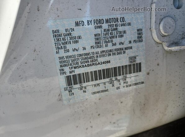 1FM5K8AB6RGA24088 2024 FORD EXPLORER Серебряный Вид наклейки с VIN-кодом