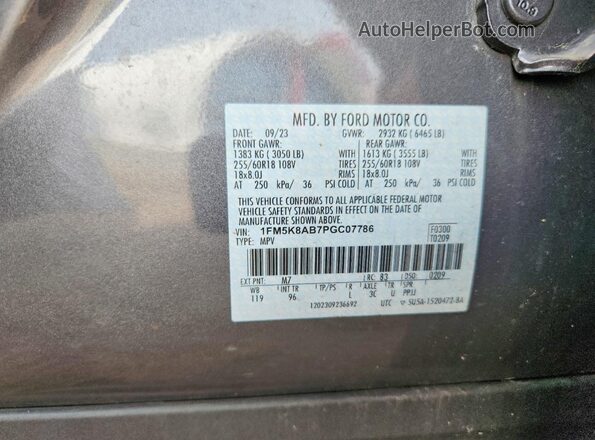1FM5K8AB7PGC07786 2023 FORD EXPLORER Серебряный Вид наклейки с VIN-кодом