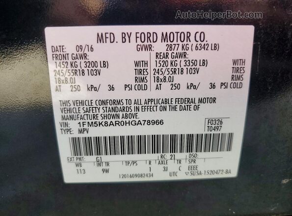 1FM5K8AR0HGA78966 2017 FORD EXPLORER Черный Вид наклейки с VIN-кодом