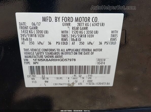 1FM5K8AR0HGD57978 2017 FORD UTILITY POLICE INTERCEPTOR Gold Vista del compartimento del motor