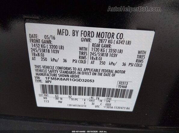 1FM5K8AR1GGD32053 2016 FORD UTILITY POLICE INTERCEPTOR Черный Вид подкапотного пространства