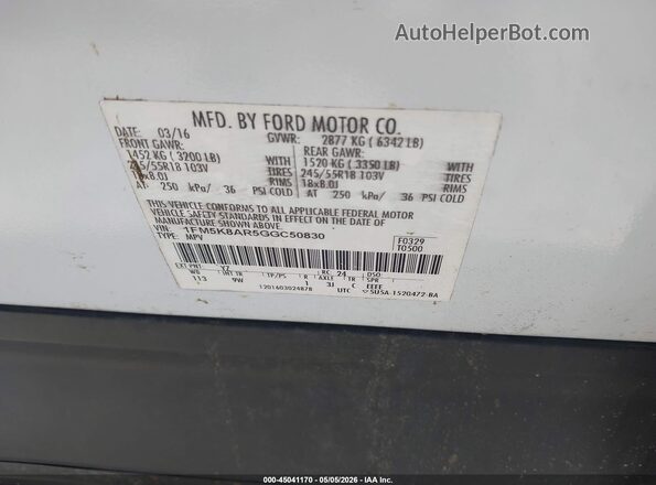 1FM5K8AR5GGC50830 2016 FORD UTILITY POLICE INTERCEPTOR Белый Вид подкапотного пространства