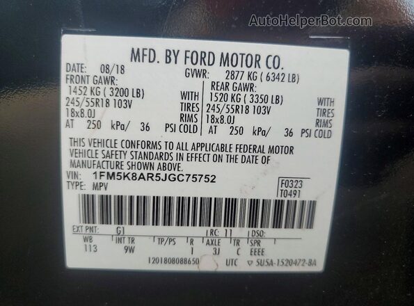 1FM5K8AR5JGC75752 2018 FORD FORD EXPLORER Двухцветный Вид наклейки с VIN-кодом
