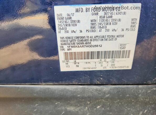 1FM5K8AR7HGD25612 2017 FORD EXPLORER Black Engine compartment view