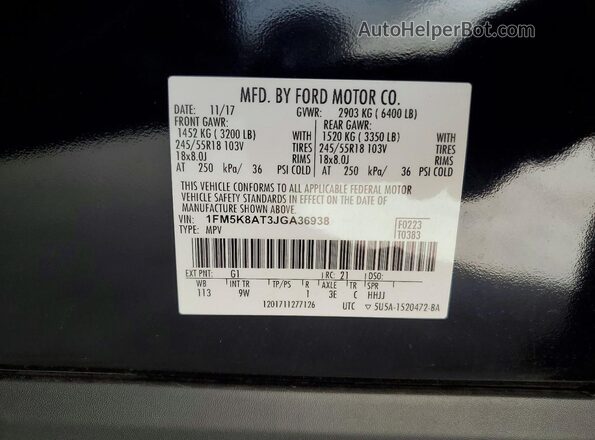 1FM5K8AT3JGA36938 2018 FORD EXPLORER Черный Вид наклейки с VIN-кодом