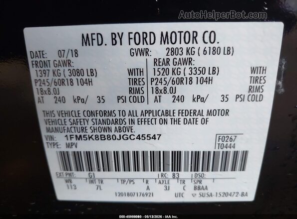 1FM5K8B80JGC45547 2018 FORD EXPLORER Черный Вид подкапотного пространства