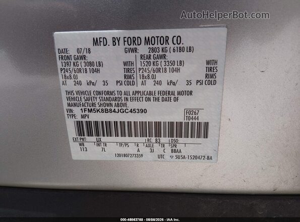 1FM5K8B84JGC45390 2018 FORD EXPLORER Серебряный Вид подкапотного пространства