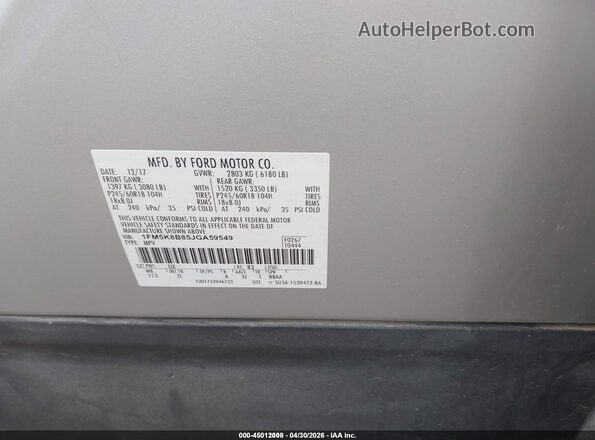 1FM5K8B85JGA59549 2018 FORD EXPLORER Silver Widok komory silnika