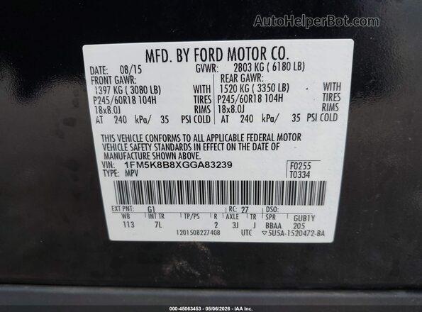 1FM5K8B8XGGA83239 2016 FORD FORD EXPLORER Черный Вид подкапотного пространства