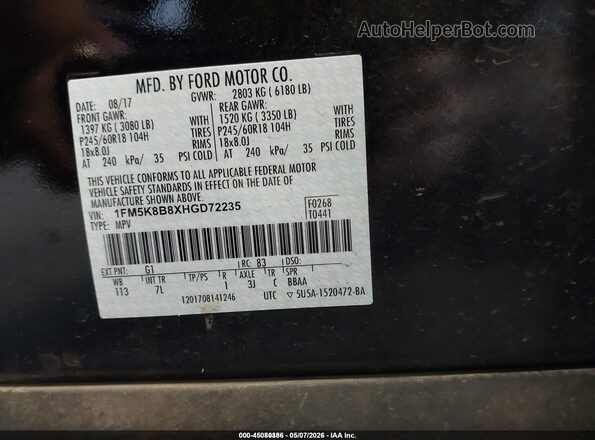 1FM5K8B8XHGD72235 2017 FORD EXPLORER Черный Вид подкапотного пространства