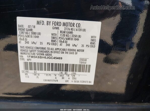1FM5K8BH6JGC45469 2018 FORD EXPLORER Черный Вид подкапотного пространства