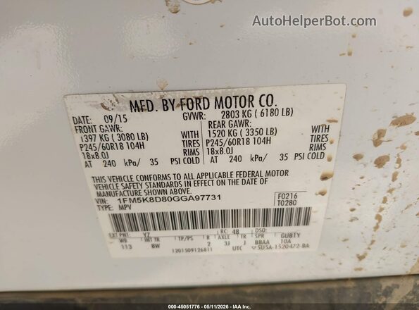 1FM5K8D80GGA97731 2016 FORD FORD EXPLORER Белый Вид подкапотного пространства