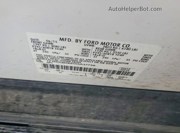 1FM5K8D82GGA37756 2016 FORD FORD EXPLORER Бежевый Вид наклейки с VIN-кодом