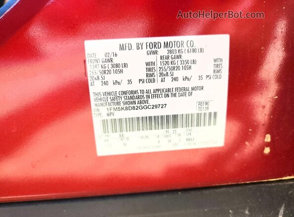 1FM5K8D82GGC29727 2016 FORD EXPLORER Бордовый Вид подкапотного пространства